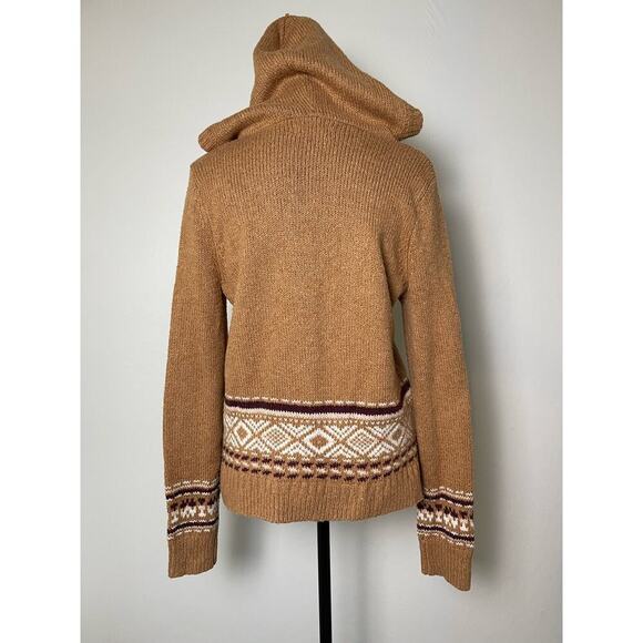 Hollister Hoodie Lace Up Pullover Aztec Western Cable Knit Sweater Tan S - Picture 2 of 10